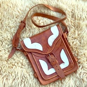 Vintage RARE Unique cowhide leather boho crossbody